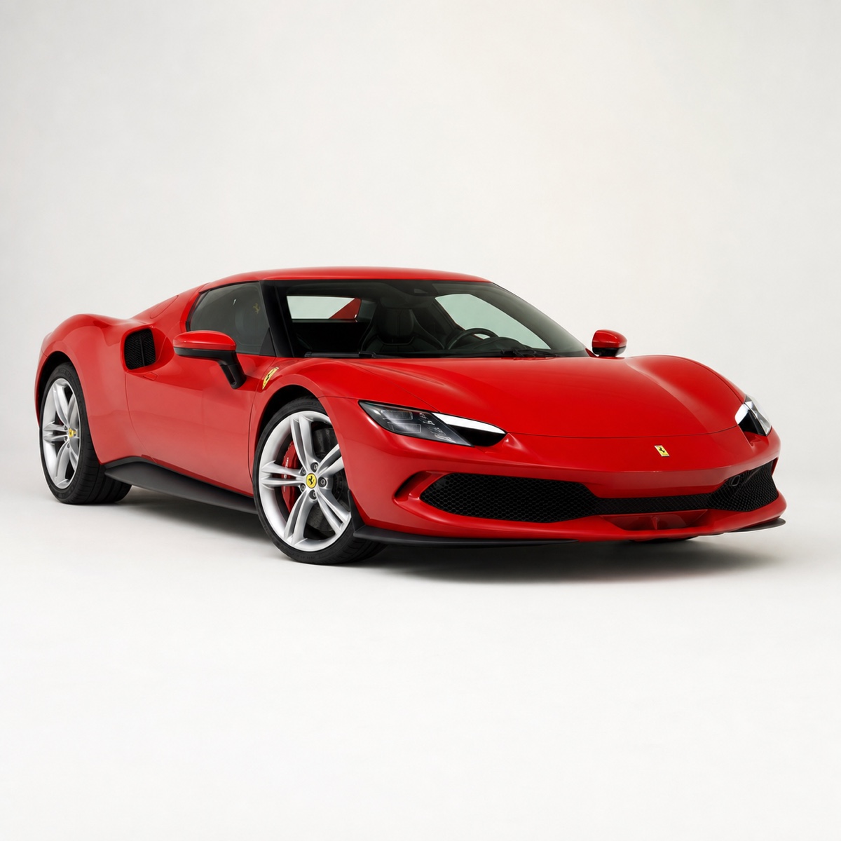 Synthetic studio product rendering of a red Ferrari 296 GTB, not official or seller-supplied photography