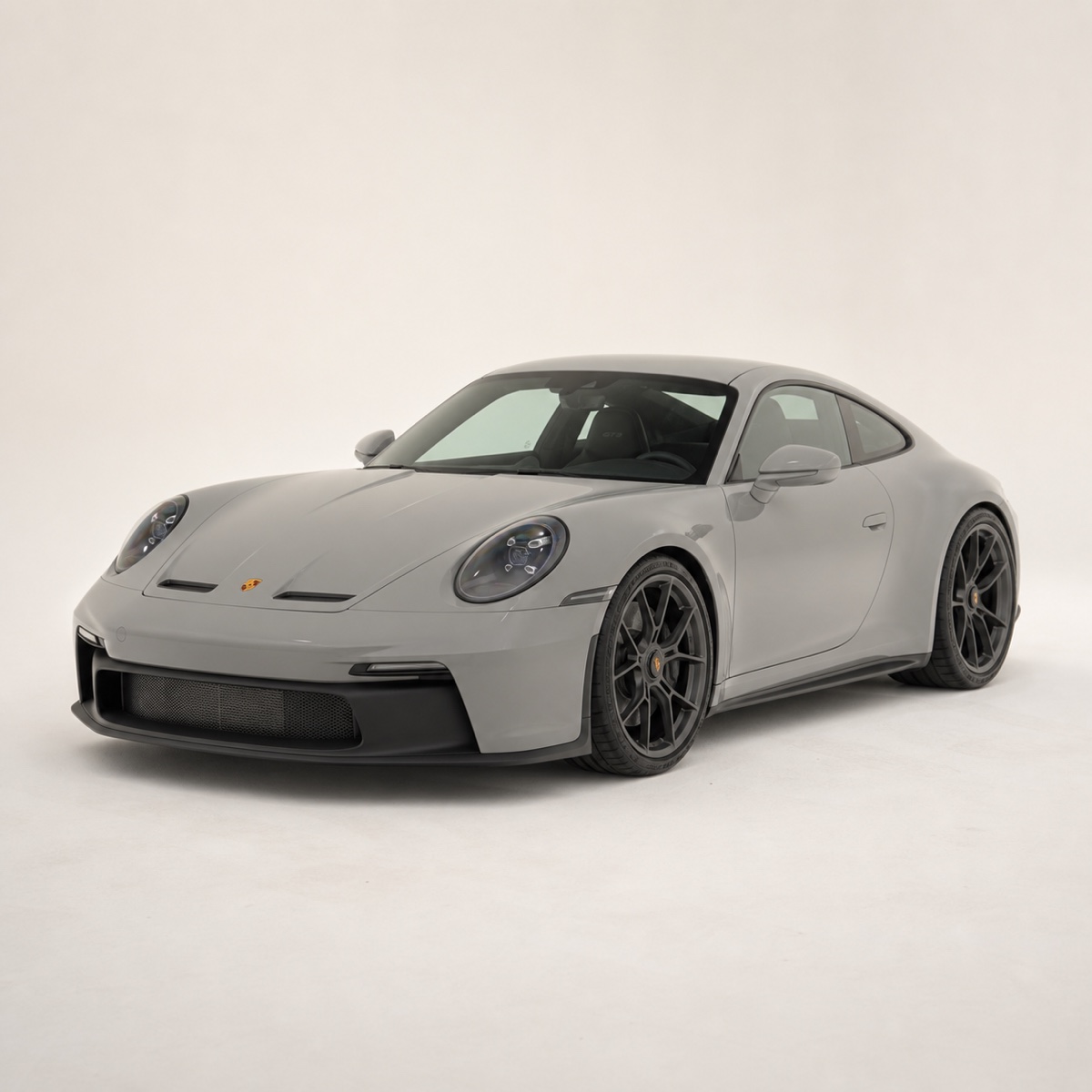Synthetic warm-white studio rendering of a chalk Porsche 911 GT3 Touring